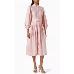 Morton Mac Stella Midi Linen Shirt Dress Light Pink Size Medium/Large Tall
